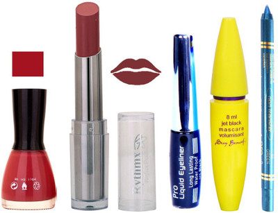 

Rythmx Lipstick, Nail Polish, Kajal, Eyeliner, Mascara, Sindoor, Nail Polish Remover Makeup kit Combo offer Pack of 7(Set of 7)