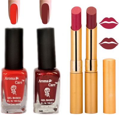 

Aroma Care Black Cap Nail Polish RHYTHM Red Lipstick Combo 019(Set of 4)