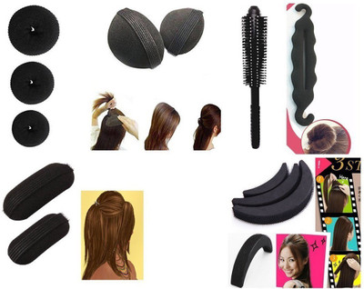 Out Of Box Combo of 12 Hair Accessories 3 Size Donuts 1 Magic Donut 2 volumizer 3 Banana Bumpit 2 Tictac Puff 1 Round Comb(12 Items in the set)