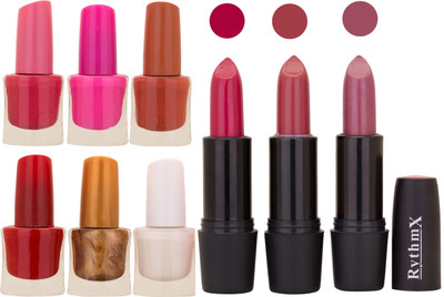 

Rythmx NEW NEON IMPORTANT NAIL POLISHES AND BLACK LIPSTICKS COMBO 025(Set of 9)