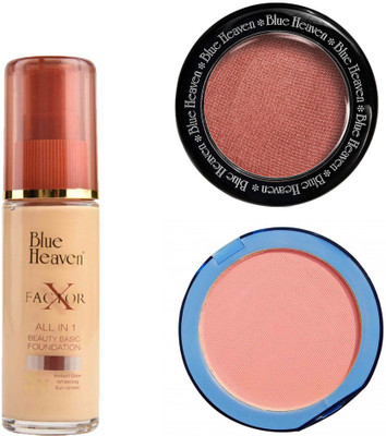 

Blue Heaven X Factor Foundation (Natural), Silk On Face Compact (Pink) & Diamond Blush on 502(Set of 3)