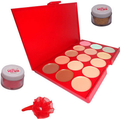 

Vozwa Reddish Shimmer Powder, Golden Glitter, 15 Shades Concealer and Band(Set of 4)