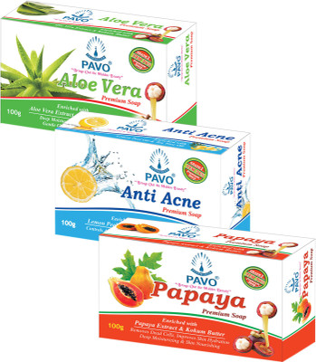 

Pavo Aloe Vera & Papaya & Anit Acne Premium Soap (Pack of 3)(Set of 3)