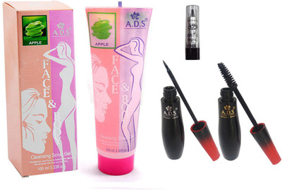 

ADS Cleansing Apple scrub gel / Eye liner / Kajal With Mascara(Set of 4)