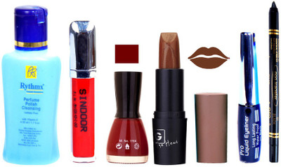 

Rythmx Remover, OTG Lipstick, Sindoor, Nail Polish,EyeLiner, Remover,Black Kajal, Makeup kit Combo 10093(Set of 6)