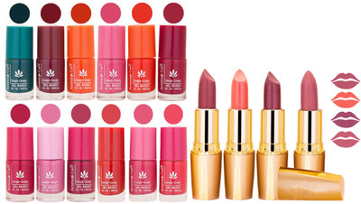 

Aroma Care 12 Piece Vibrant Color Nail Polish Combo Set With 4 Rythm Creamy Matte Lipstick Combo 60(Set of 16)