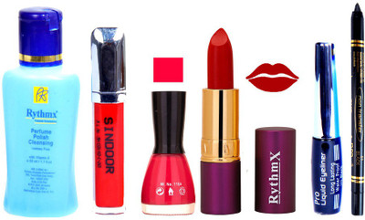 

Rythmx Lipstick ,Remover, Sindoor, Nail Polish,EyeLiner,Black Kajal, Makeup kit Combo 12114(Set of 6)