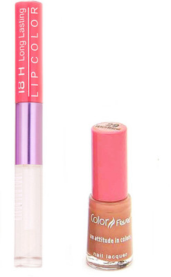 

Color Fever Long Lasting 4741632 Peach Nail Polish+Peach Lipstick(Set of 2)