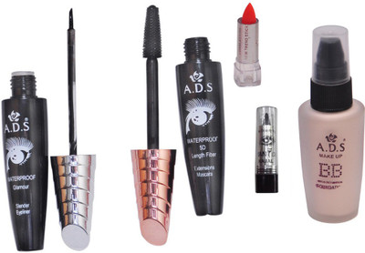 ADS Eyeliner, Mascara, Foundation, Lipstick and Kajal(Set of 5)