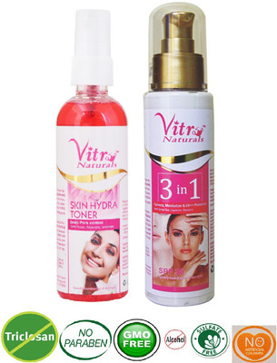 

Vitro Naturals Combo 3 in1 Fairnes moisturizer & Skin Hydra Toner Deep Pore Control(Set of 2)