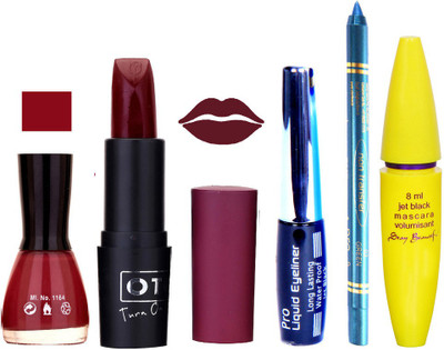 

Rythmx Lipstick, Nail Polish, Eyeliner,Turqoise Blue Kajal Makeup Combo Kit 1258(Set of 5)