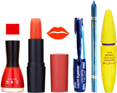 

Rythmx Lipstick, Nail Polish, Eyeliner,Turqoise Blue Kajal Makeup Combo Kit 1274(Set of 5)