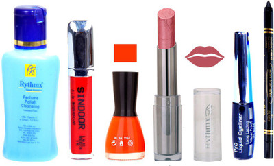 

Rythmx Lipstick And Nail Polish + Eyliner + Sindoor + Remover + Kajal Makeup Combo Pack(Set of 6)