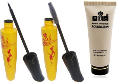 ADS Waterproof Eyeliner / Mascara / White Invisible Foundation(Set of 3)