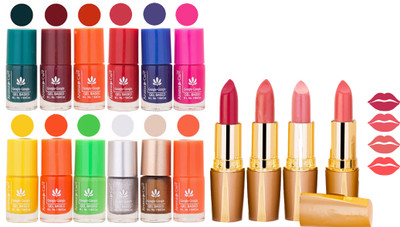 

Aroma Care 12 Piece Vibrant Color Nail Polish Combo Set With 4 Rythm Creamy Matte Lipstick Combo 120(Set of 16)