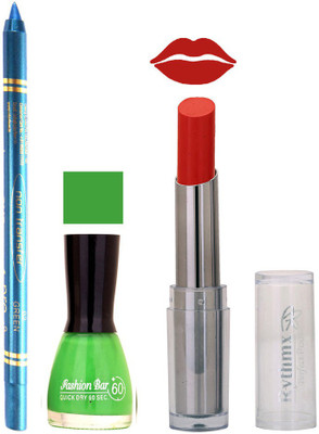 

Rythmx Lipstick , Nail Polish And Turquoise Blue Kajal Makeup Combo 1165(Set of 3)