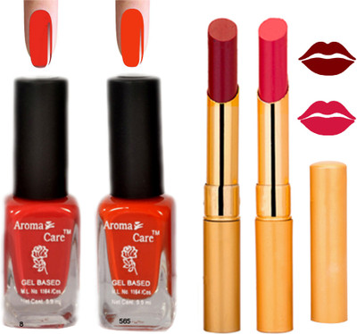 

Aroma Care Black Cap Nail Polish RHYTHM Pink Lipstick Combo 124(Set of 4)