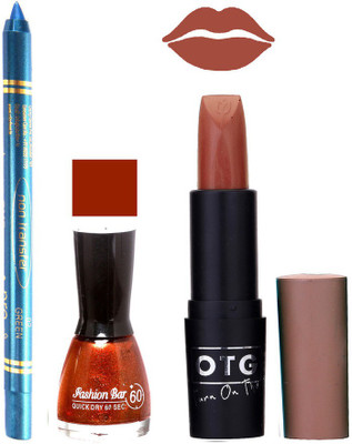 

Fashion Bar Nail Polish , otg Lipstick , Turquoise Blue Kajal Combo93(Set of 3)