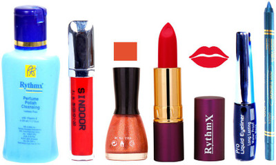 

Rythmx Lipstick ,Remover, Sindoor, Nail Polish,EyeLiner,Turqoise Blue Kajal, Makeup kit Combo 12043(Set of 6)