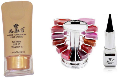 

ADS Liquid Foundation / Lipgloss Palette / Kajal(Set of 3)