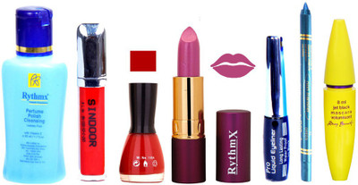 

Rythmx Lipstick ,Polish Remover, Sindoor, Nail Polish,EyeLiner,Turqoise Blue Kajal, Mascara, Makeup kit Combo 14017(Set of 7)