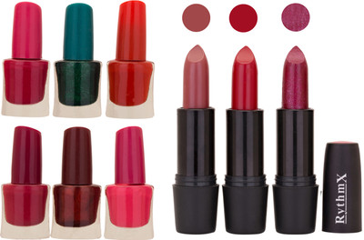 

Rythmx NEW NEON IMPORTANT NAIL POLISHES AND BLACK LIPSTICKS COMBO 032(Set of 9)