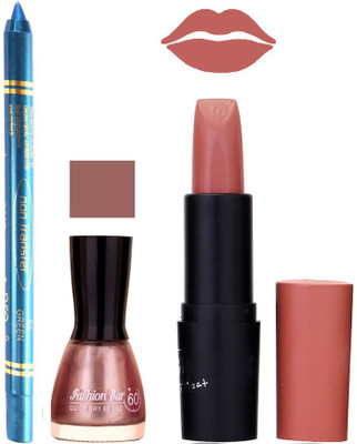 

Fashion Bar Nail Polish , otg Lipstick , Turquoise Blue Kajal Combo85(Set of 3)