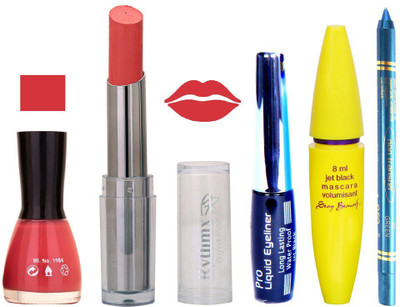 

Rythmx Lipstick, Nail Polish, Kajal, Eyeliner, Mascara, Sindoor, Nail Polish Remover Makeup kit Combo offer Pack of 7(Set of 7)