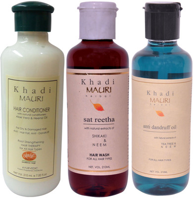 

Khadi Mauri Herbal Hair Conditioner Satreetha Shampoo & Anti Dandruff Oil Combo Pack of 3 Ayurvedic Natural 210 ml each(Set of 3)