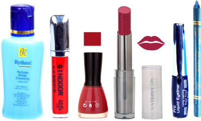 

Rythmx Lipstick And Nail Polish + Eyliner + Sindoor + Remover + Kajal Makeup Combo Pack(Set of 6)
