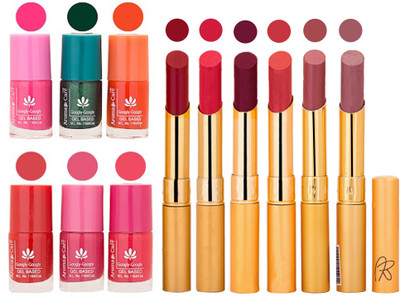 

Aroma Care Perfect Combo of Nail Polish and Rythm Lipstick Popular Shades in Wholesale Rate 2332017030(Set of 12)