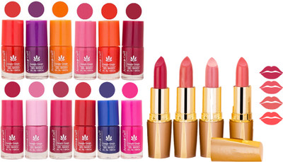 

Aroma Care 12 Piece Vibrant Color Nail Polish Combo Set With 4 Rythm Creamy Matte Lipstick Combo 127(Set of 16)