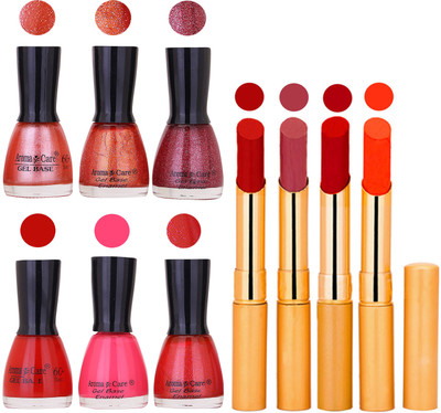 

Aroma Care Candi Bottle Nail Polish Combo with Rytm Popular Lipstick Combo Set-27(Set of 10)