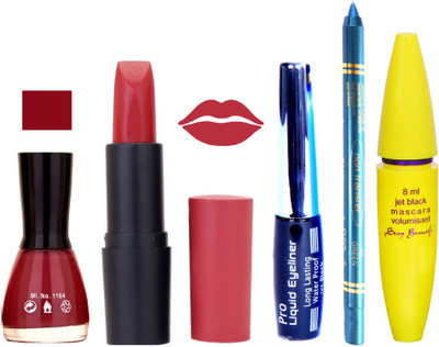 

Rythmx Lipstick, Nail Polish, Eyeliner,Turqoise Blue Kajal Makeup Combo Kit 1257(Set of 5)