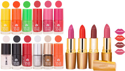 

Aroma Care 12 Piece Vibrant Color Nail Polish Combo Set With 4 Rythm Creamy Matte Lipstick Combo 170(Set of 16)