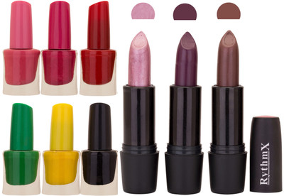 

Rythmx NEW NEON IMPORTANT NAIL POLISHES AND BLACK LIPSTICKS COMBO 049(Set of 9)