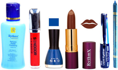 

Rythmx Purple Lipstick ,Polish Remover, Sindoor, Nail Polish,EyeLiner,Turqoise Blue Kajal, Makeup kit Combo 12005(Set of 6)