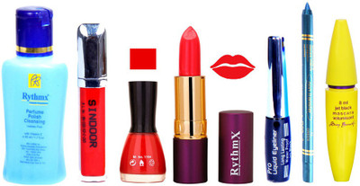 

Rythmx Lipstick ,Polish Remover, Sindoor, Nail Polish,EyeLiner,Turqoise Blue Kajal, Mascara, Makeup kit Combo 14030(Set of 7)