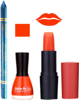 

Fashion Bar Nail Polish , otg Lipstick , Turquoise Blue Kajal Combo140(Set of 3)