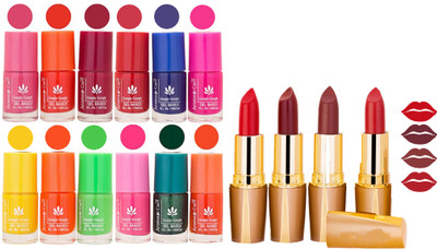 

Aroma Care 12 Piece Vibrant Color Nail Polish Combo Set With 4 Rythm Creamy Matte Lipstick Combo 149(Set of 16)