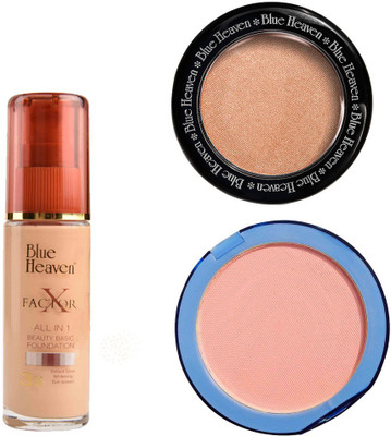

Blue Heaven X Factor Foundation (Blush), Silk On Face Compact (Skin) & Diamond Blush on 505(Set of 3)