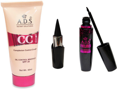 

ADS CC Cream (SPF-20) / PhotoGenic Kajal / Waterproof Eyeliner(Set of 3)
