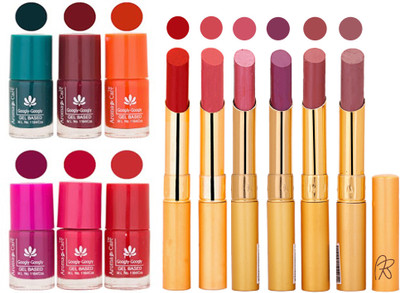 Aroma Care Famous Combo of Nail Polish with Rythm Long Lasting Lipstick Sets 183201780(Set of 12)