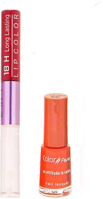 

Color Fever Long Lasting 4741621 Orange Nail Polish+Red Lipstick(Set of 2)
