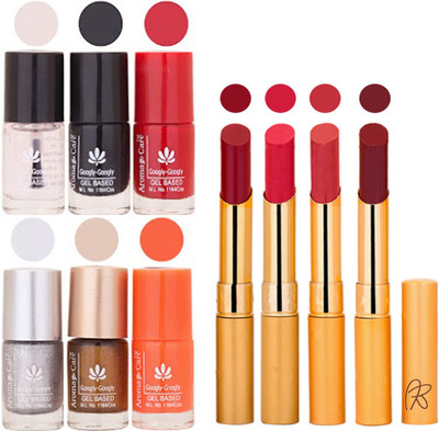 

Aroma Care Super Saver Pack : Quick Dry Nail Polish and Rythm Creamy Matte Long Lasting Lipstick Combo 08(Set of 10)