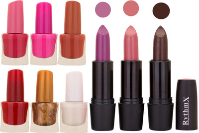 

Rythmx NEW NEON IMPORTANT NAIL POLISHES AND BLACK LIPSTICKS COMBO 030(Set of 9)