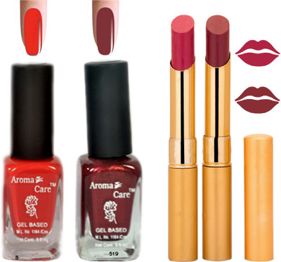 

Aroma Care Black Cap Nail Polish RHYTHM Red Lipstick Combo 007(Set of 4)