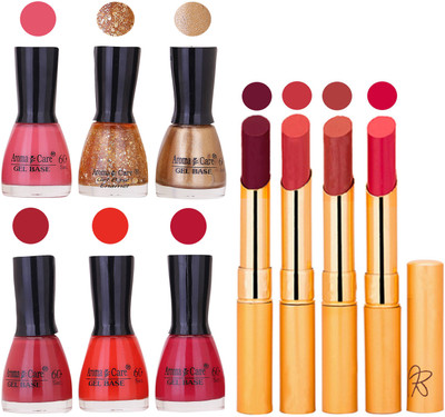 

Aroma Care Candi Bottle Nail Polish Combo with Rytm Popular Lipstick Combo Set-24(Set of 10)