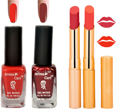 

Aroma Care Black Cap Nail Polish RHYTHM Orange Lipstick Combo 106(Set of 4)