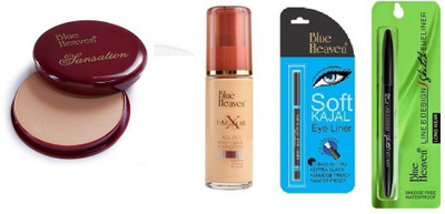

Blue Heaven sensation face powder,x factor foundation,kajal,sketch liner(Set of 4)